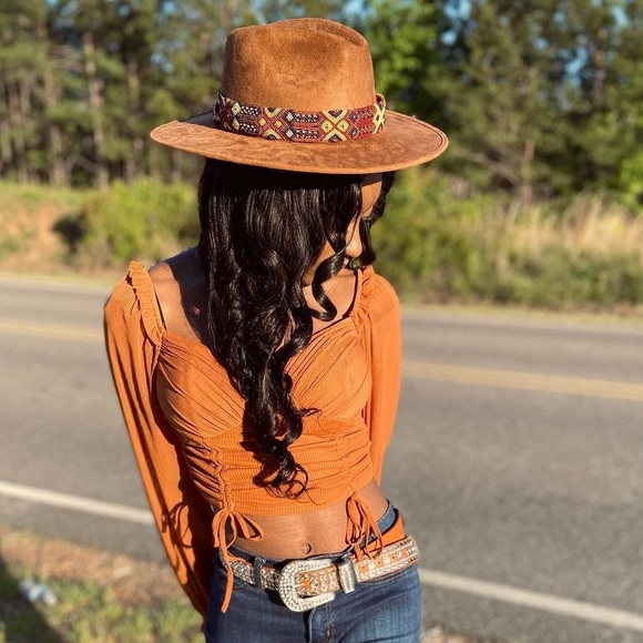 Joanna Indiana Suede Flat Brim Hat Camel
